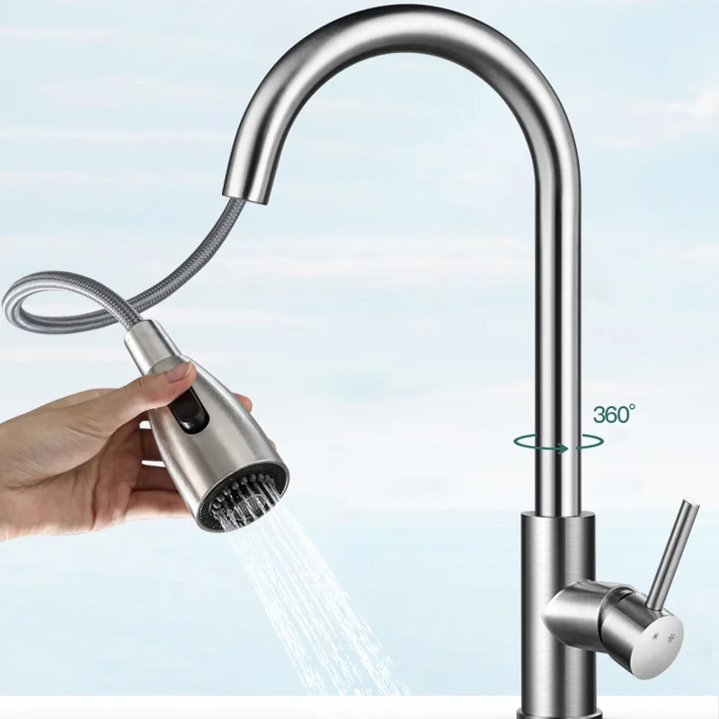 Stainless steel kitchen faucet for hot and cold water, household splash proof water washing, vegetable basin, single cold hand w