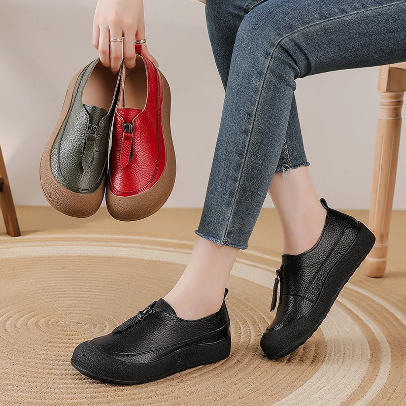 Newest Red Woman Loafers Geunine Leather High Quality Designer Zip Shoes Driving Female Shoe Oxford Sneakers