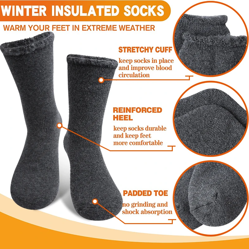 5Pairs Winter Men's Cold Proof Socks Super Thick Thermal Solid Color High Quality Sock Women Absorb Sweat Soft Comfort Sock
