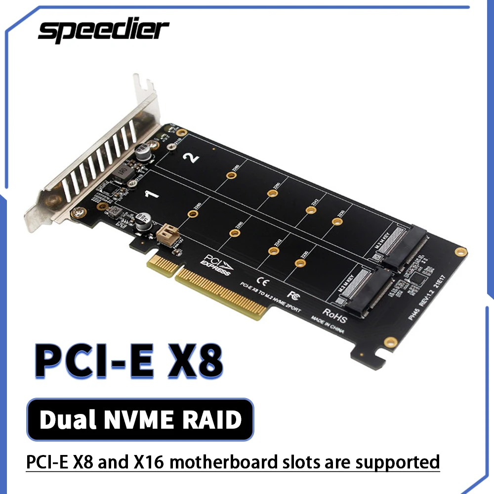 

PCI-E X8 dual-disk NVME M.2 MKEY SSD RAID array expansion adapter motherboard PCI-E split card For Gaming Mining BTC Chia