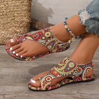 2025 femmes sandales plates confortables sandales plates imprimé bohême Style romain chaussures pour femmes chaussures De mode Sandalias De Mujer 2