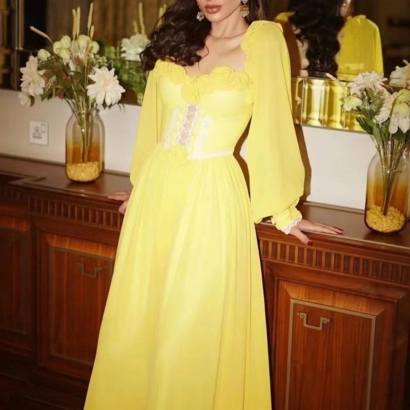 

French elegant new fashion splicing flower design high-end dress simple temperament elegant versatile high-end holiday style par