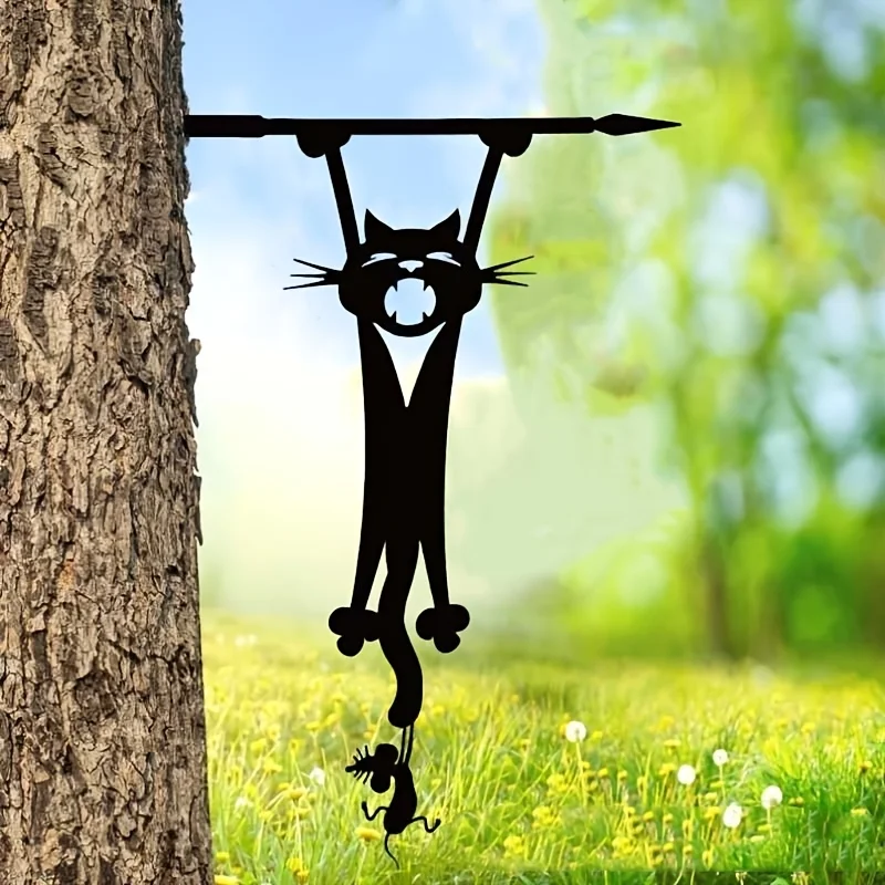 

1pc Cat and Mouse Metal Wall Art - Whimsical Silhouette Outdoor Garden Decor, Ideal for Home and Garden, Mother'S Day Gift