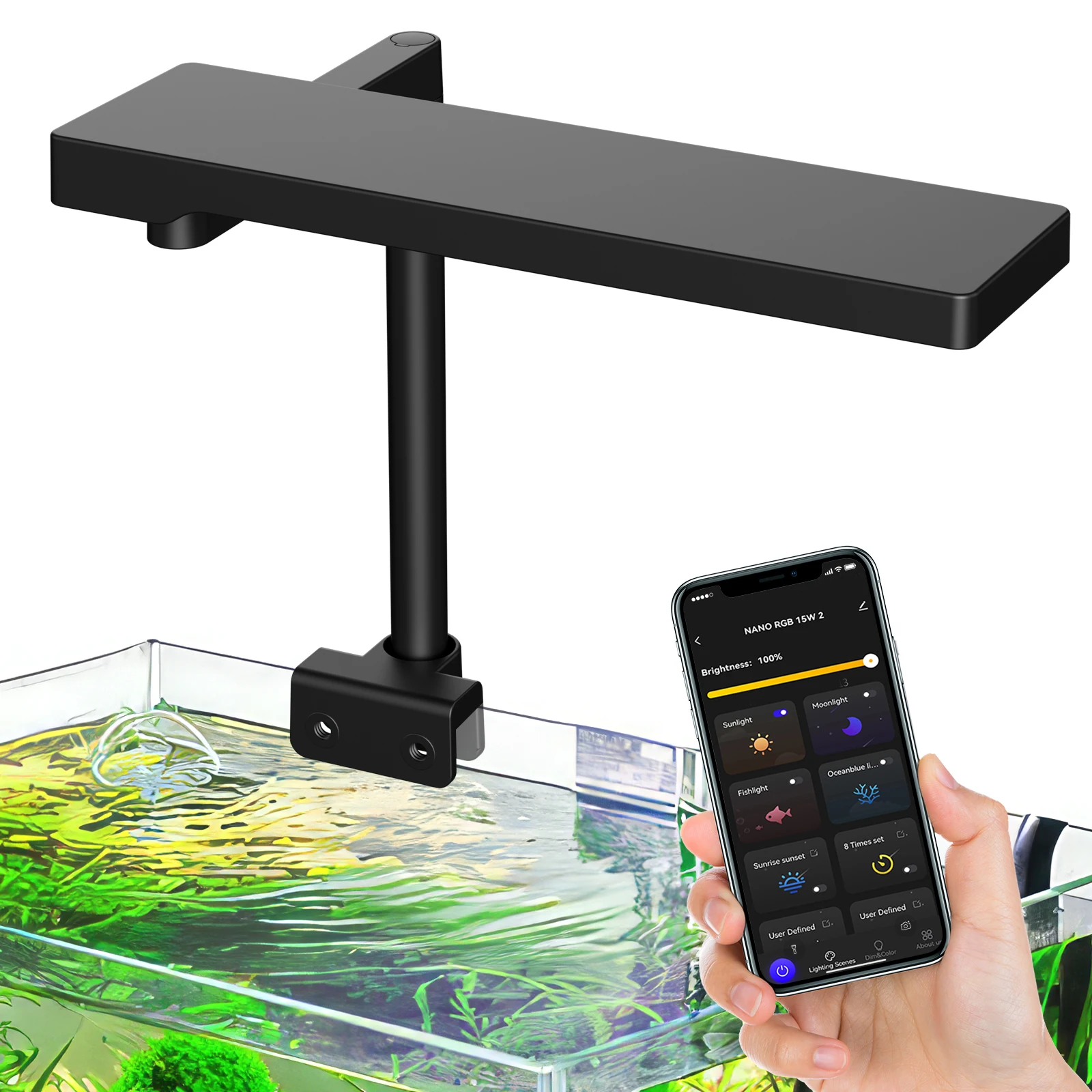 

App Control Adjustable 15W RGB LED Aquarium Light Full Spectrum Planted Fish Tank Light