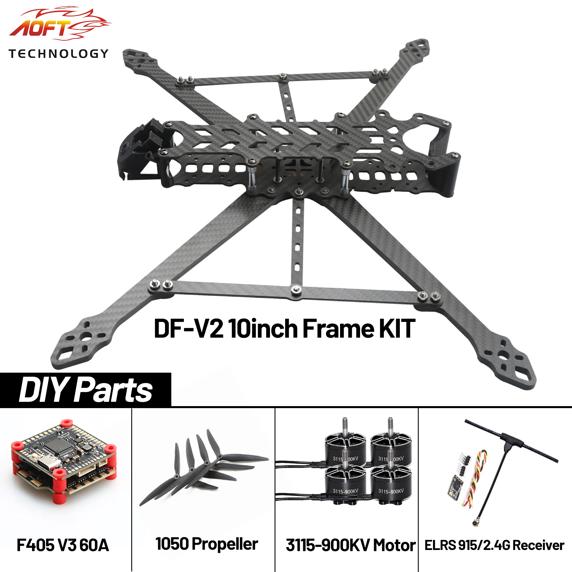 

DF-V2 10inch F405 V3 FC 60A 4INI ESC 5.8G 2.5W/3W VTX ELRS 915/2.4G Receive 1050 Propeller For 10inch DIY Loose FPV Racing Drone