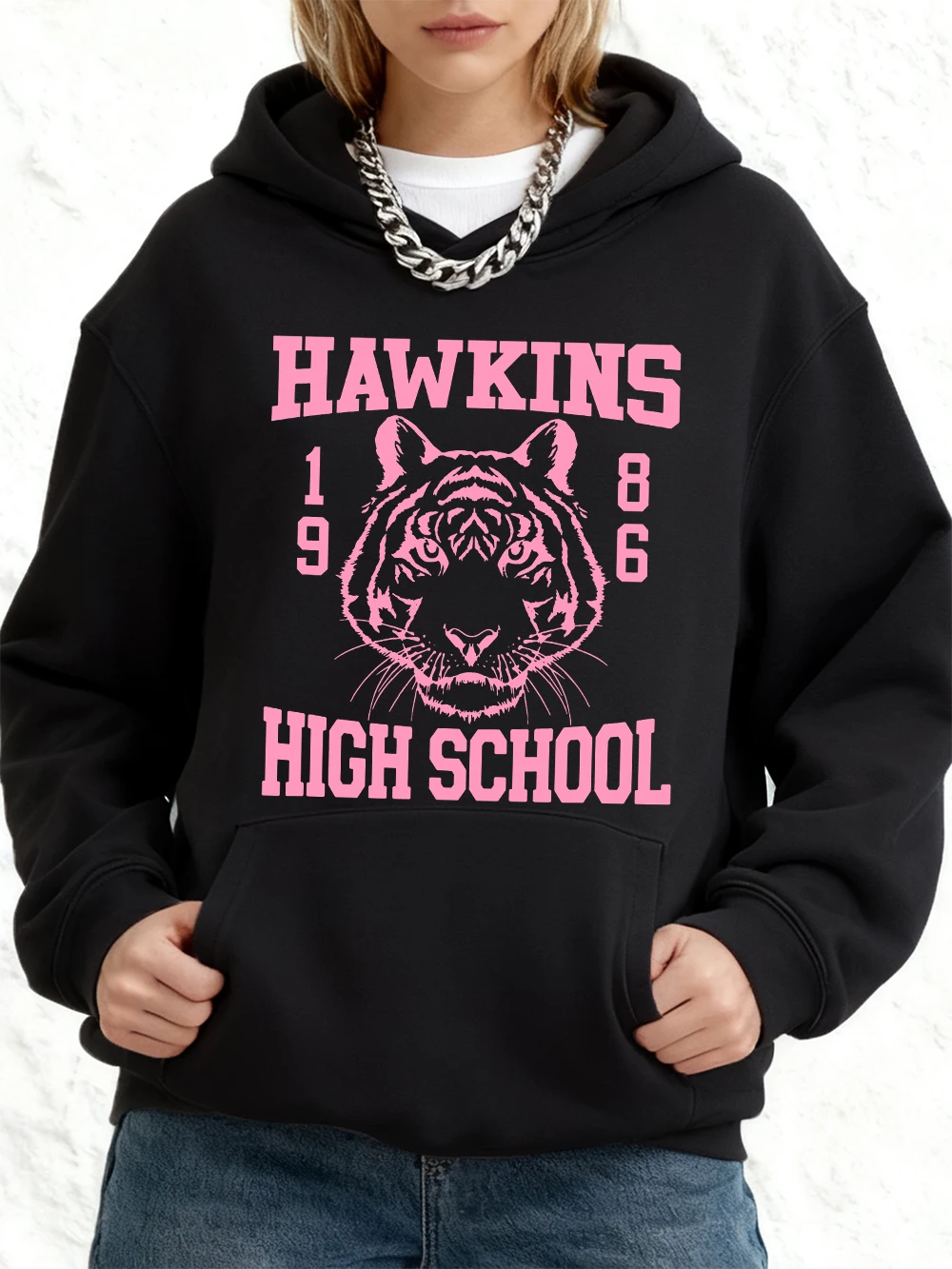 Hawkins lycée imprime sweats à capuche coton femmes sport pull ample hiver polaire chaud sweat Jogging poche femme vêtements