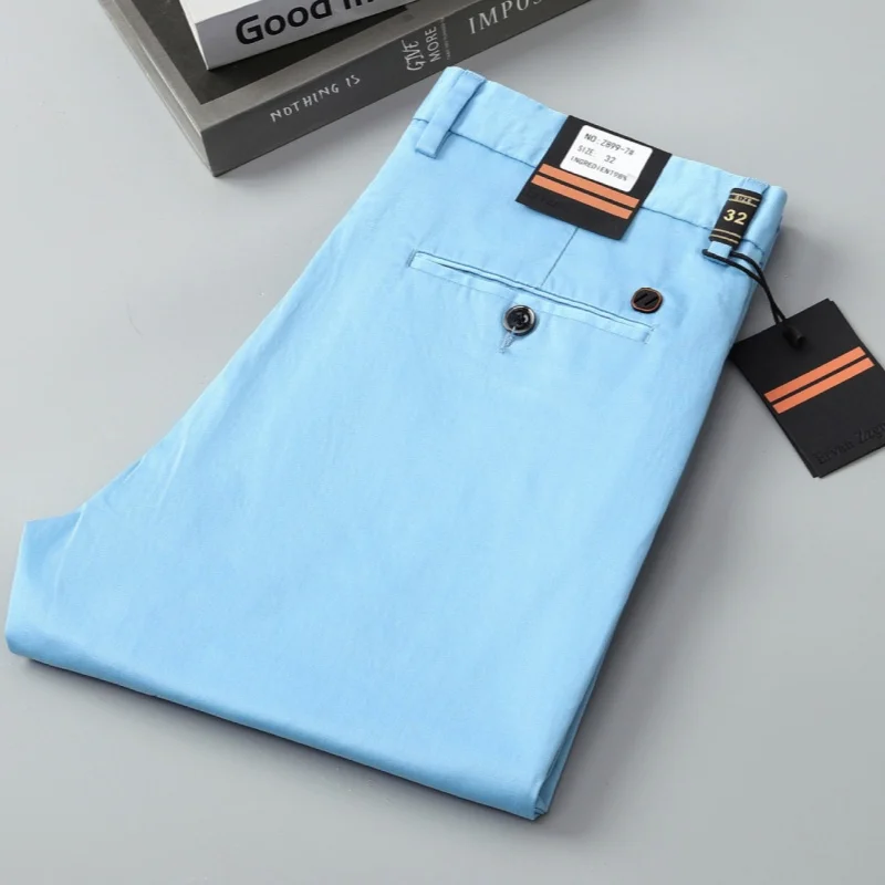 

Men's 97% Cotton Stretch Casual Pants Straight Business Formal Black Blue Khaki Brown Trousers Comfortable Fit