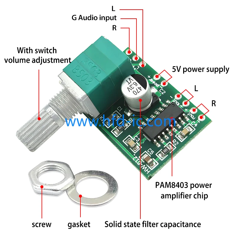 CA-8403S mini 5V digital amplifier board with switch potentiometer can be USB powered GF1002 PAM8403 amplifier audio board