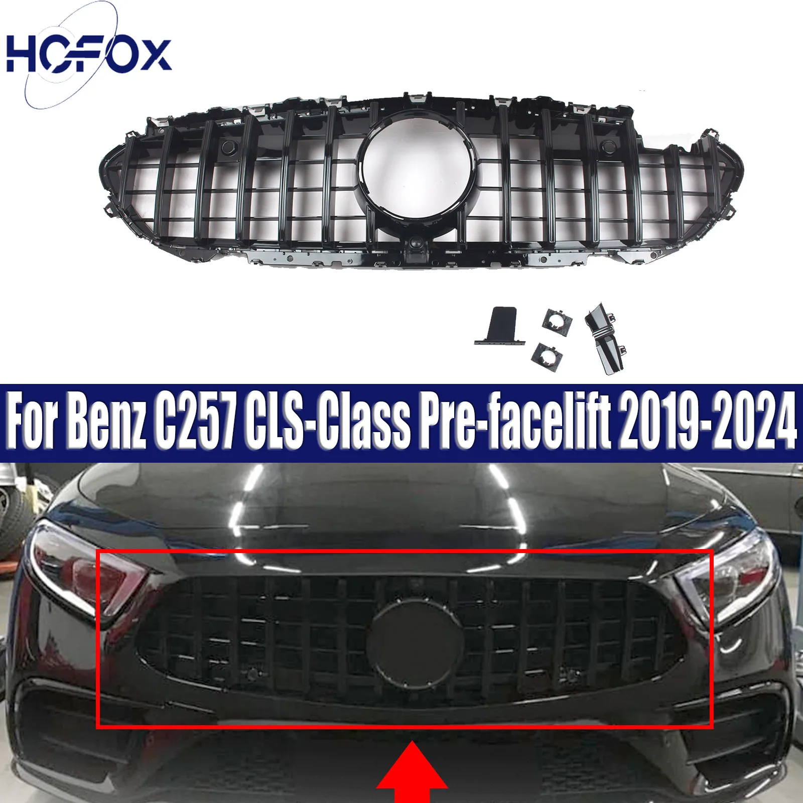 

For Mercedes Benz C257 CLS-Class Pre-facelift 2019-2024 GT Style Black Silver Grill Front Bumper Grille