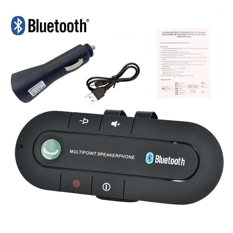 Usb bluetooth handsfree carro kit sem fio bluetooth alto-falante telefone mp3 leitor de música sun visor clipe speakerphone carregador sem aux