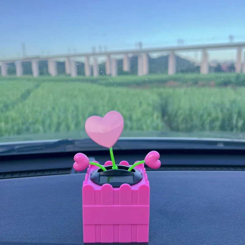 Nova popularidade rosas brinquedos solares diversão criativa solar auto dança balanço amor coração flor decoração do carro ornamentos
