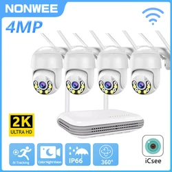 Wireless WIFI System Camera 8CH 4MP Outdoor PTZ Camera Kit CCTV Two Way Audio Color Night Vision Video Surveillance Set ICsee