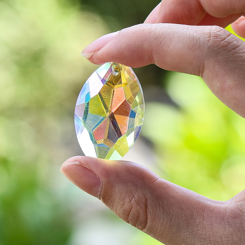 

Iridescent Navette Shaped Crystal Sun Catcher Pendant Rainbow Light Refracting Hanging Ornament Home Window Garden Decor Gift