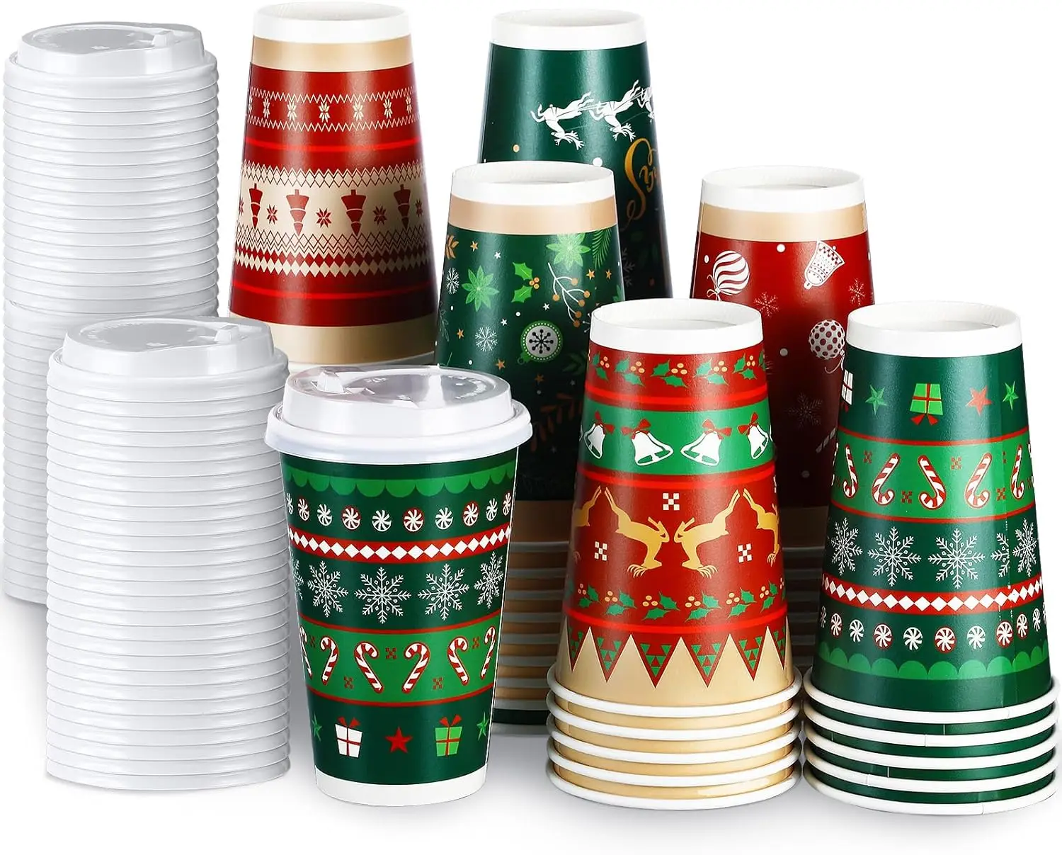 

60 Pcs Christmas Disposable Coffee Cups 16 oz Holiday Merry Christmas Cups with Lids Paper Hot Cocoa Tea Drinking tumble