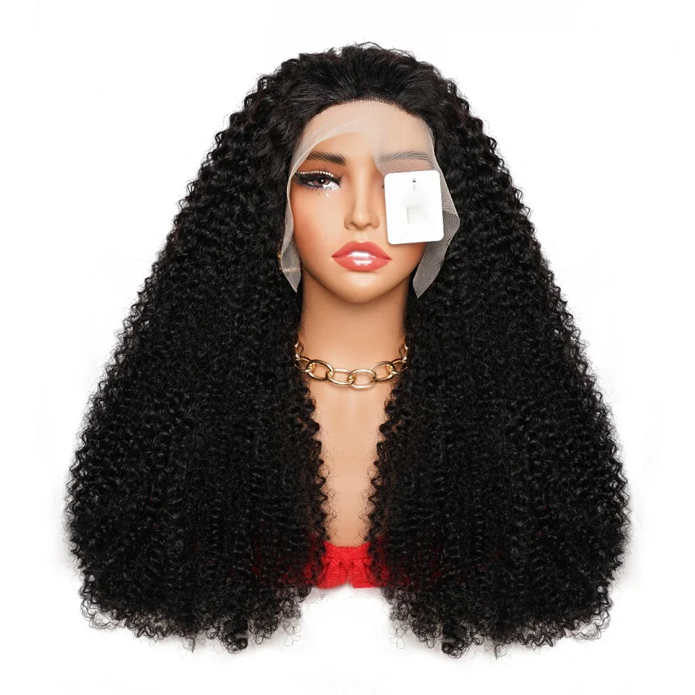 

Soft 180Density Long Natural Black Kinky Curly Preplucked 26 Inch Deep Lace Front Wig For Women With Baby Hair Glueless Daily