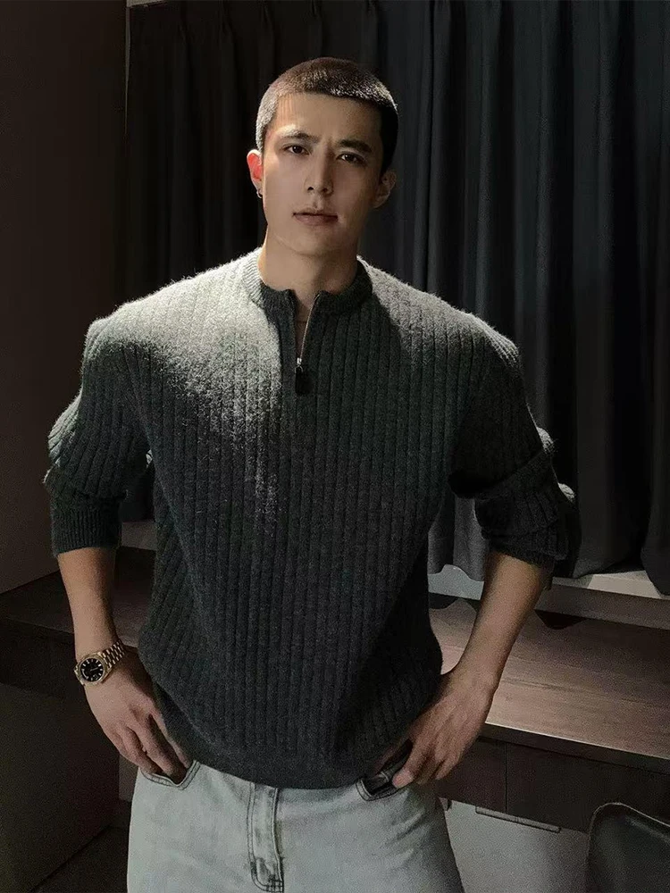 

Men's f Zipper Knitwear Soft Polyester Fiber Loose Fit Comfortable Autumn Winter American Retro Sle Striped Lazy Sle