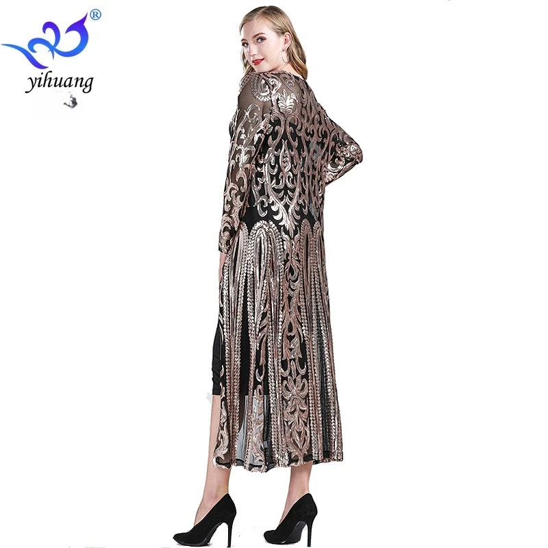 Celebrity leichte Luxus-Strickjacke mit Pailletten, langärmelige Jacke, Perlenschal, Party-Vertuschung, durchsichtige, lange Strickjacke aus Netzstoff