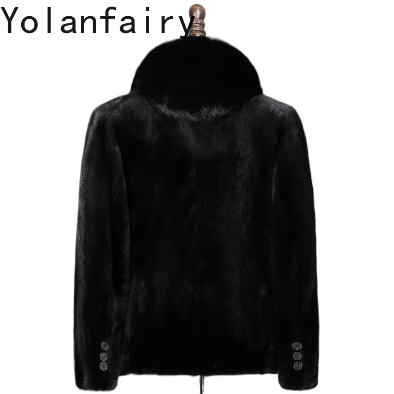 YOLANFAIRY New Natural Mink Real Fur Coat with Hood Men Winter Genuine Mink Fur Jacket Man Genuine Mink Real Fur Coats Luxury