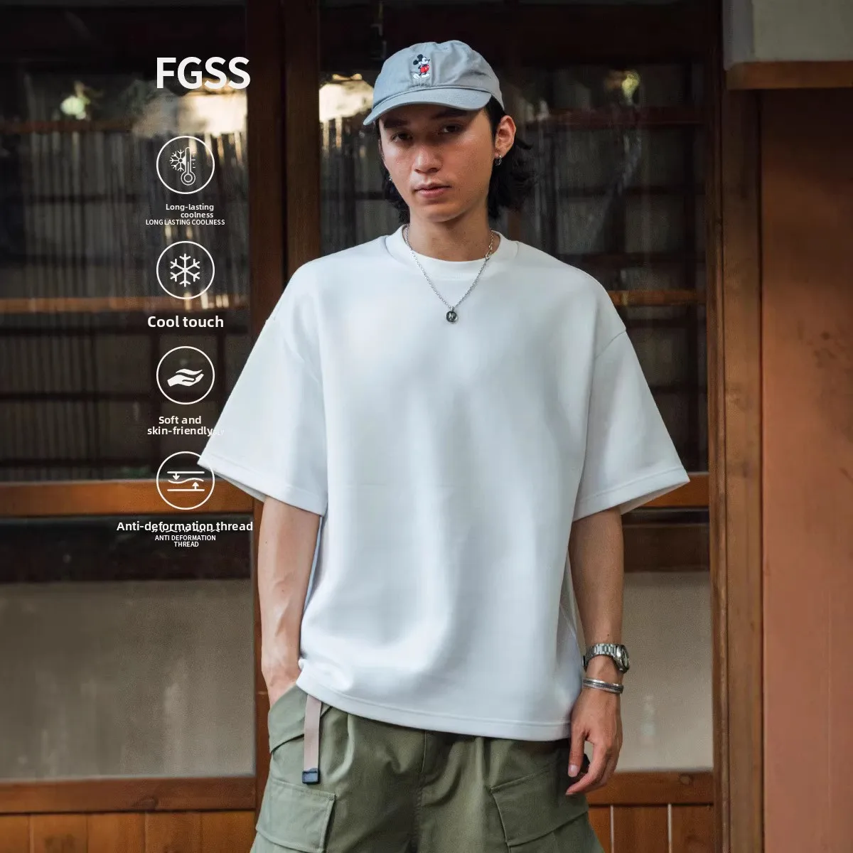 

Мужская футболка свободного кроя из хлопка Cool Sensation Space Cotton с коротким рукавом, базовый слой, в японском стиле, повседневная хлопковая футболка