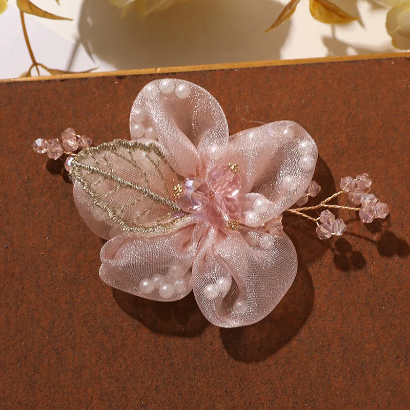 Vintage Fabric Tulle Flower Button Embellishment 4pcs Wholesale Cloth Flora for Wedding Jewelry Making Decoration Accessory