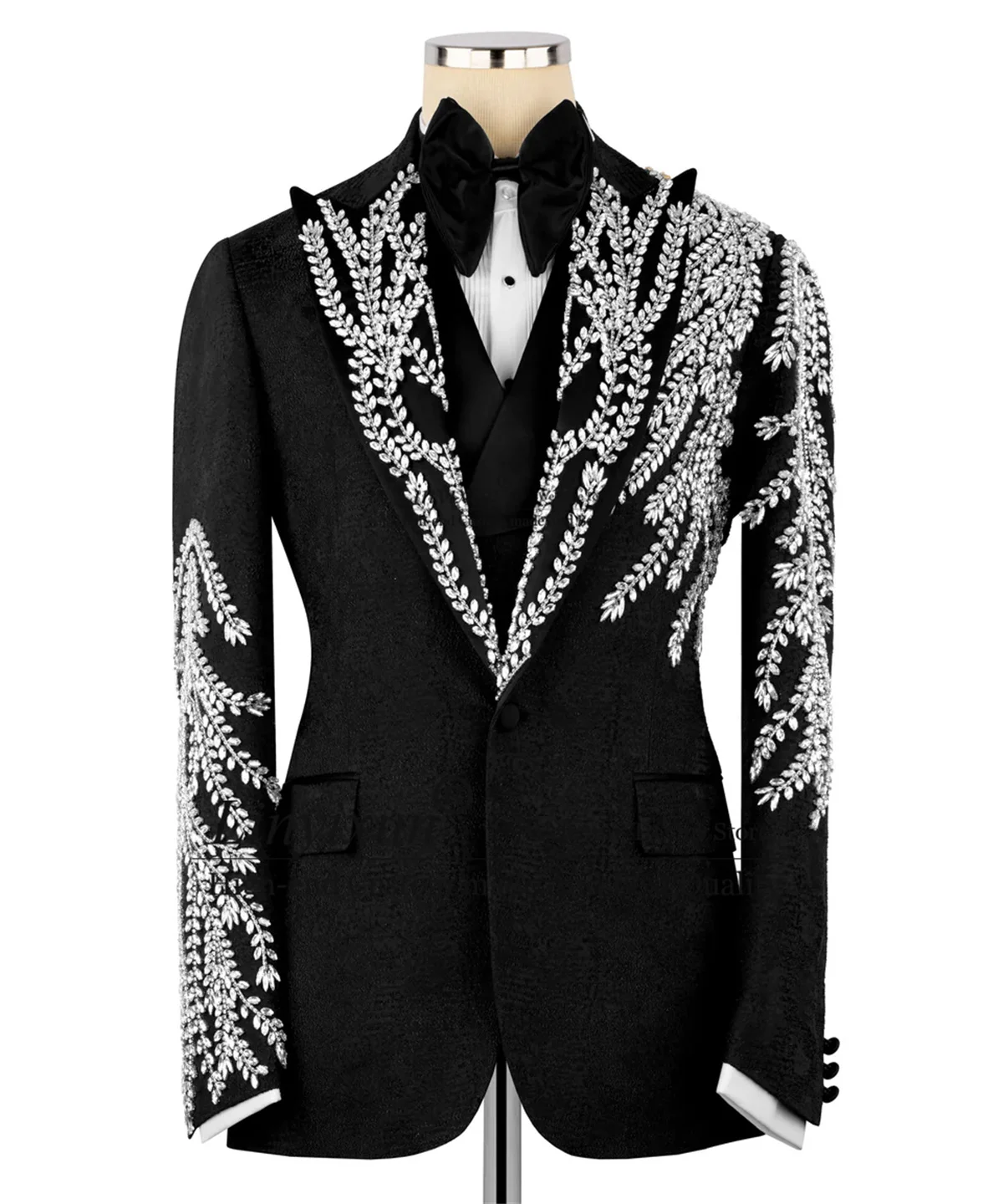 Handmade Embroidered Men Suits Beaded Crystals Wedding Groom Tuxedos 3 Piece Sets ropa hombre Customized Male Jacquard Blazers