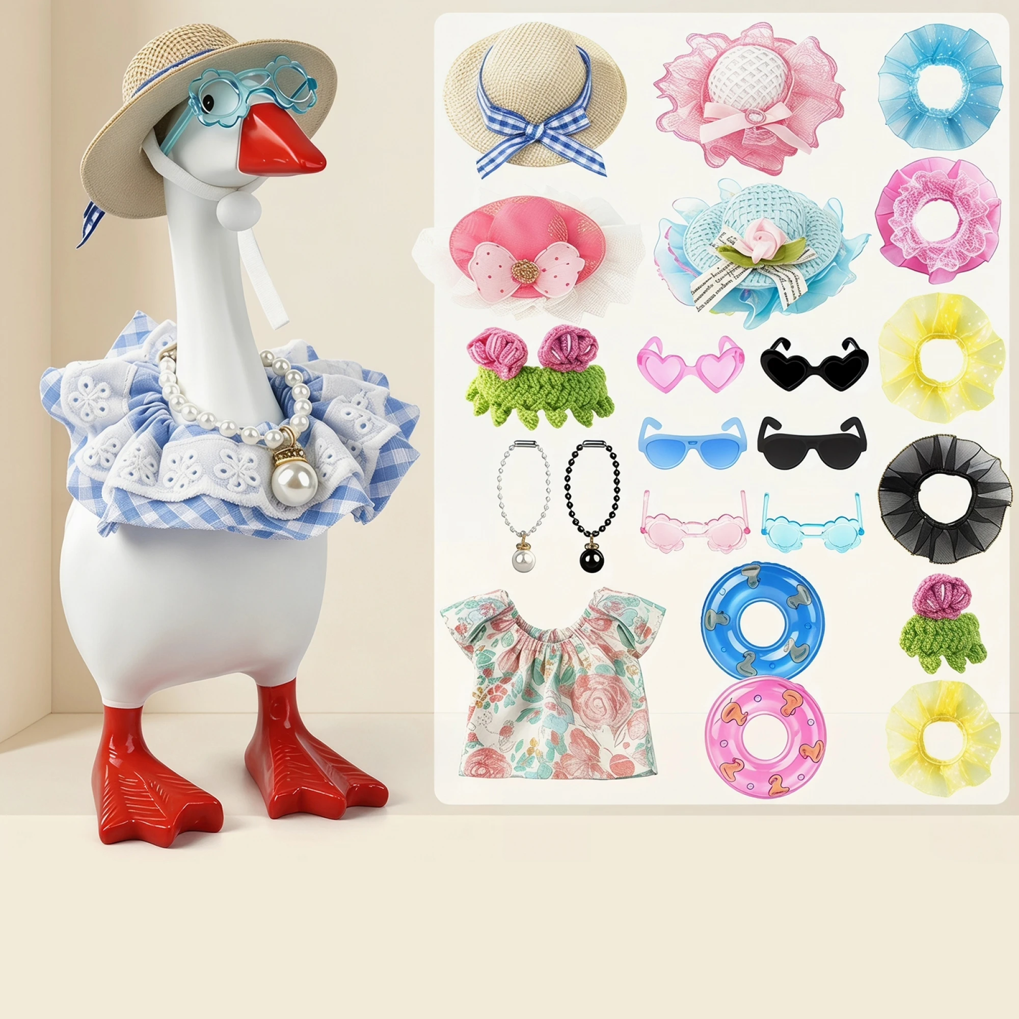 22Pcs Desk Goose Accessories for 7inch Goose Summer Mini Goose Outfits Necklace Sunglasses Hat and More