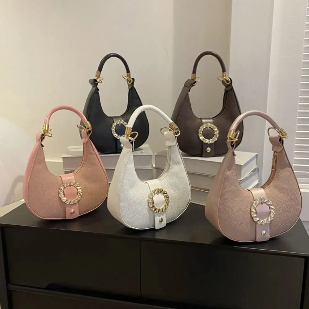 Large Capacity Metal Buckle Hobo Bag Korean Style All-match Simple Shoulder Bag Message Bag Phone Bag Ins Square Tote Bag Travel