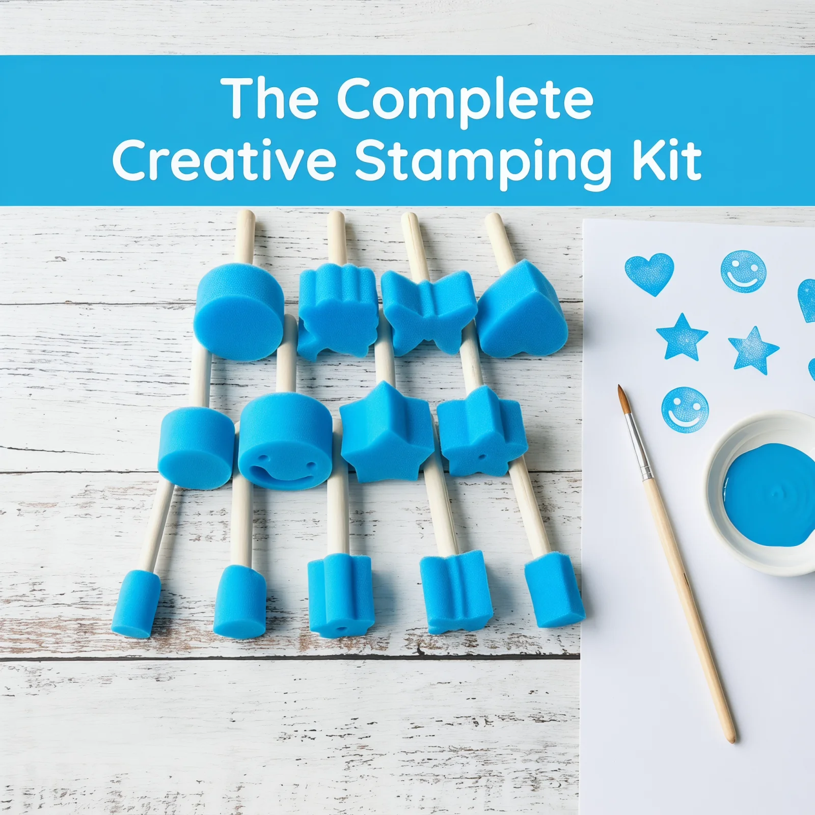 13Pcs Colorful Sponge Stamp Set with Wooden Handles, Assorted Shapes Washable DIY Foam Stamps for  Art Craft & Card Making