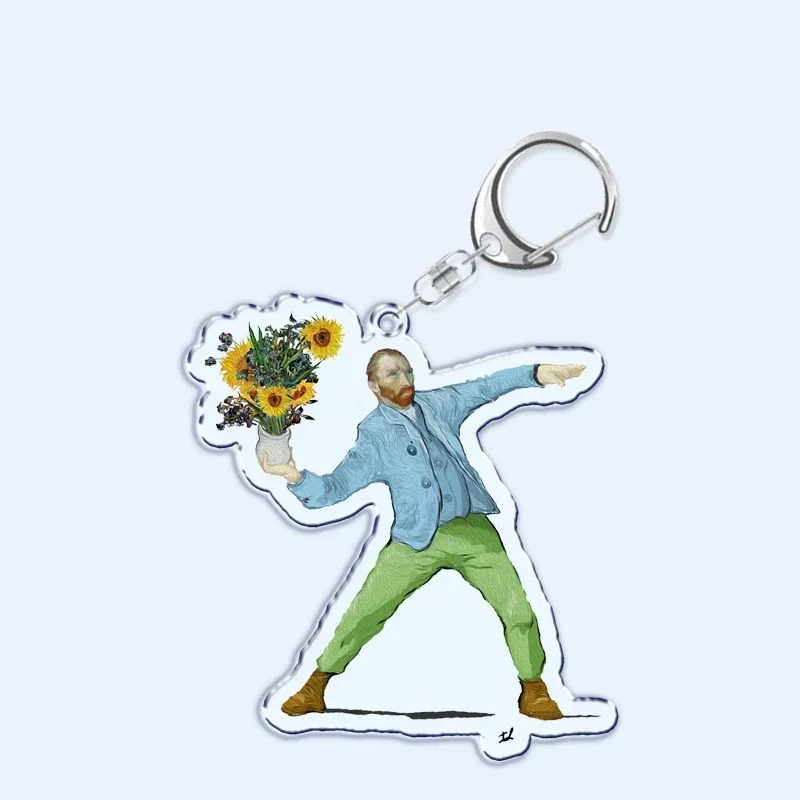 Impressionism Vincent Van Gogh ArtKeychain The Starry Night Sunflowers Key Chain for Accessories Bag Pendant Ring Jewelry Gifts