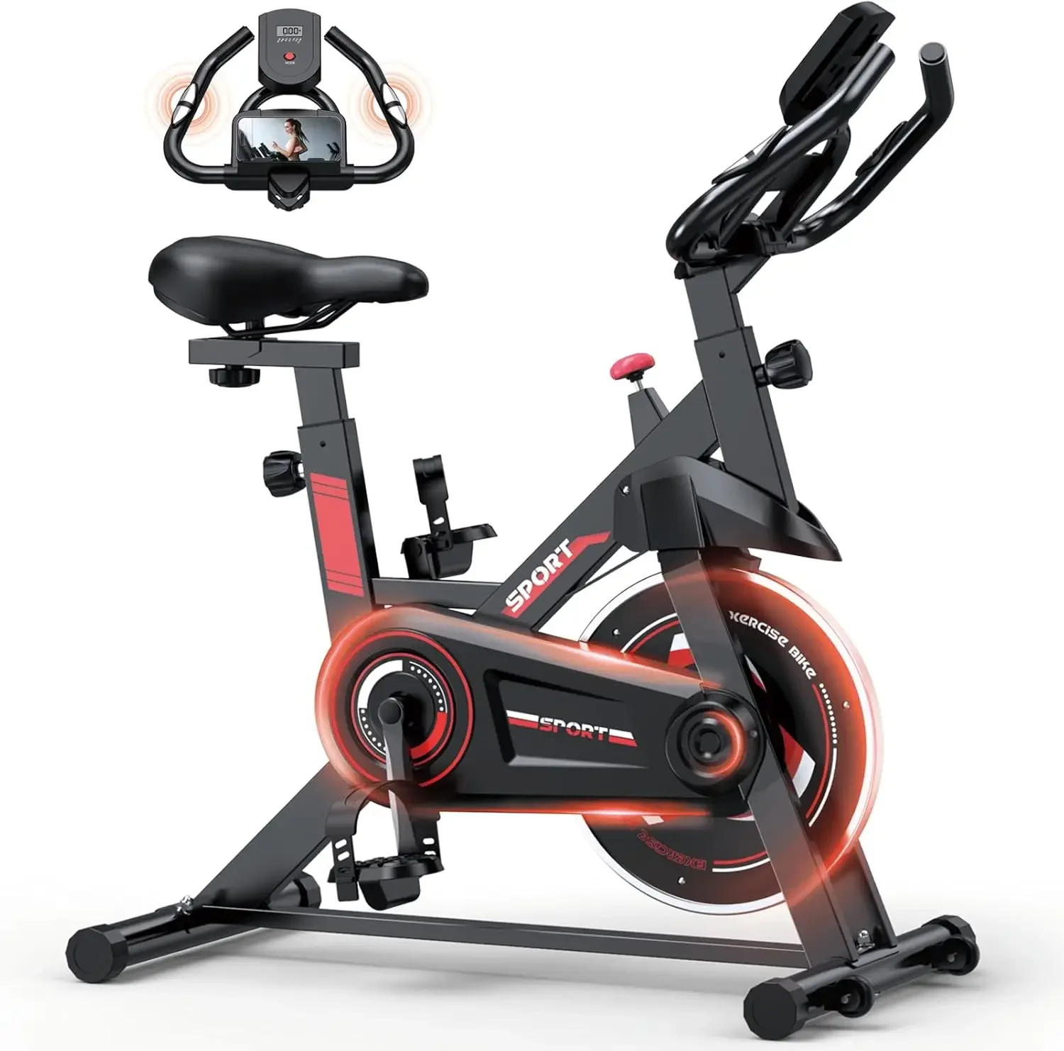 Exercise Bike, Stationary Bike for Home Cardio Gym, Indoor Cycling Bike with Silent Belt Drive, Heart Rate Handle and Digital Mo