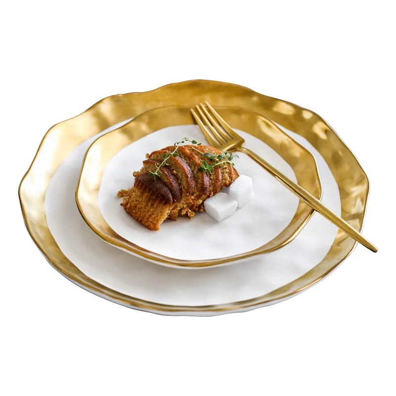 11-inch Gold-plated Western Steak Pasta Plate High-grade Frosted Fruit Salad Dessert Breakfast Plate 8-inch Restaurant Tableware