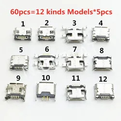 60pcs 12 Models Micro USB Connector 5Pin usb Jack Socket Female For MP3/4/5 Huawei Lenovo Meizu ZTE And Other Mobile Tabletels