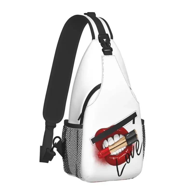 Sexy Lips Love Sling Crossbody Backpack Men Custom Modern Lipstick Art Shoulder Chest Bag for Cycling Camping Daypack