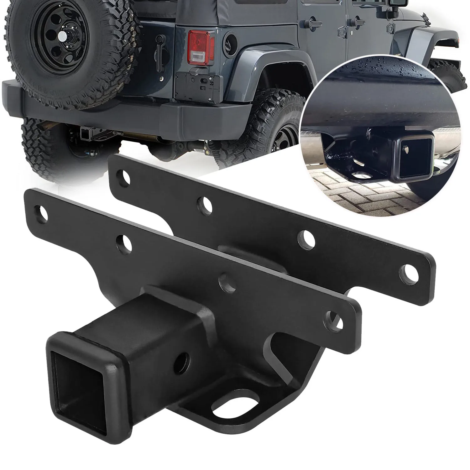 TrailerRear Towing Hitch Receiver 2inch Tow Bar Adapter for Jeep Wrangler JK JL JLU 2007-2024