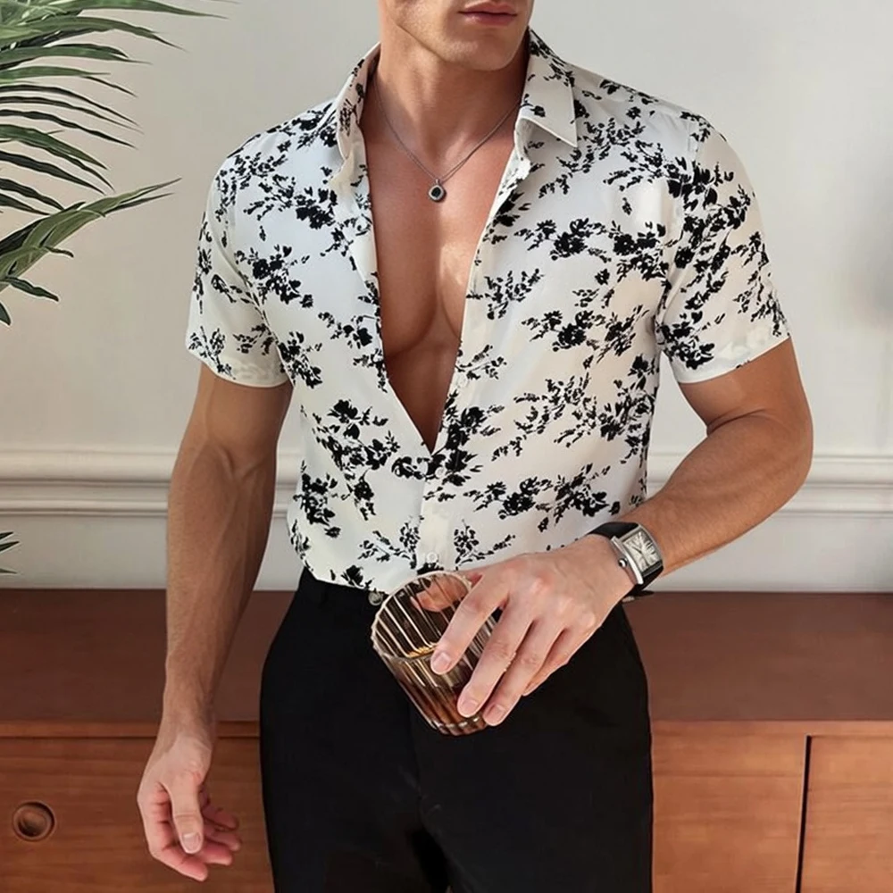 

Retro Chinese Style 3D Print Men Dress Shirts Summer Fashion Short Sleeved Man Floral Shirt Business Office Social Mens Clothing