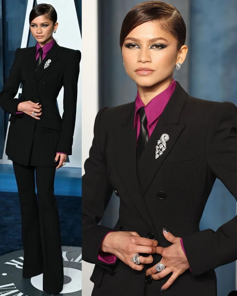 Black Celebrity Blazer Suits Street Power Slim Fit Shoulder Pads Evening Party Outfit Wedding Wear 2 Pieces