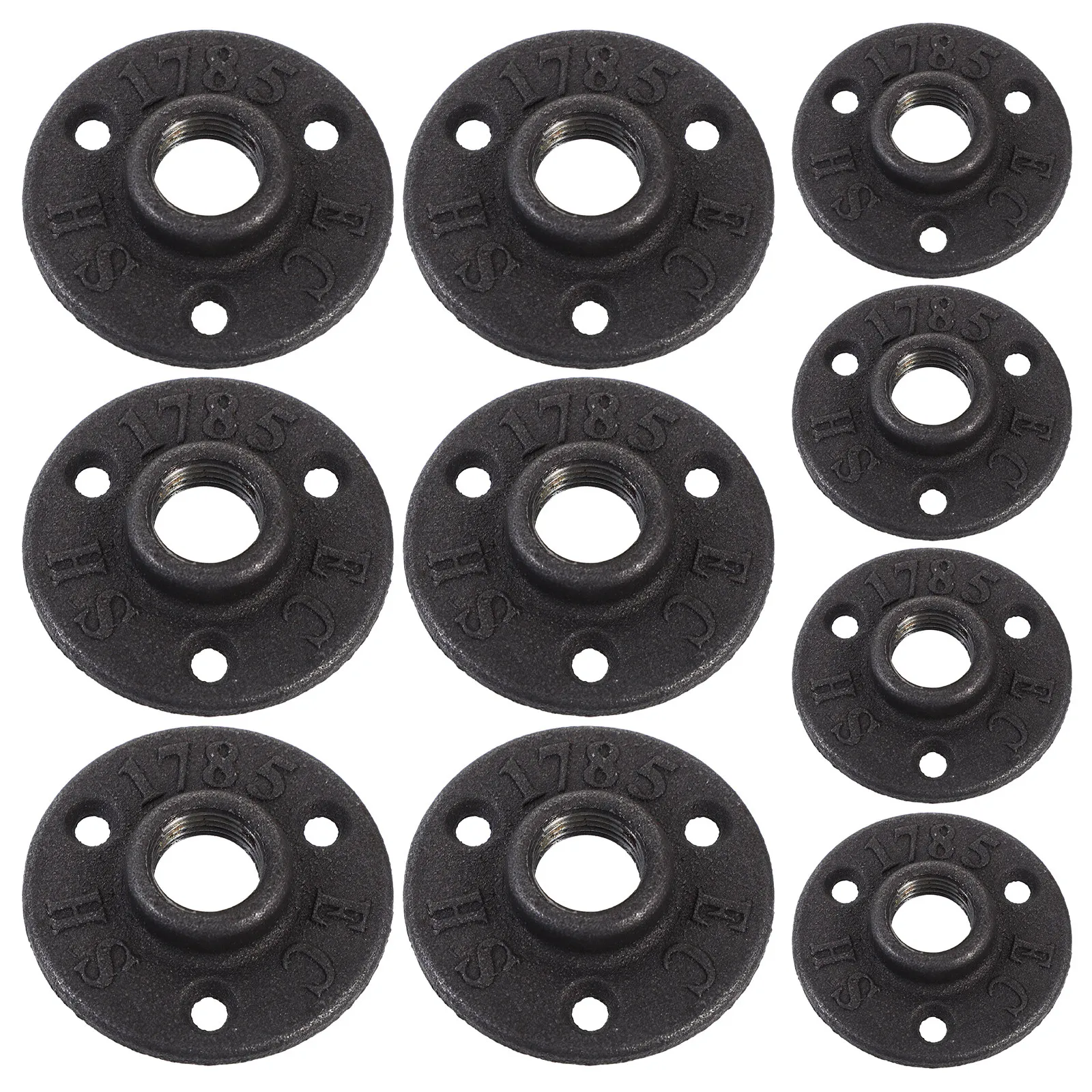 10Pcs Threaded Floor Flange 20mm Malleable Flange Base Wall Mounted Iron Fittings Strong Tough Industrial Pipe Parts