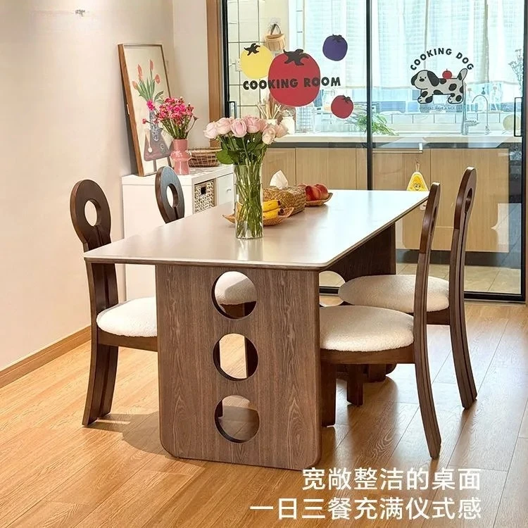 medieval rock slab dining table household retro rectangular ash wood dining table