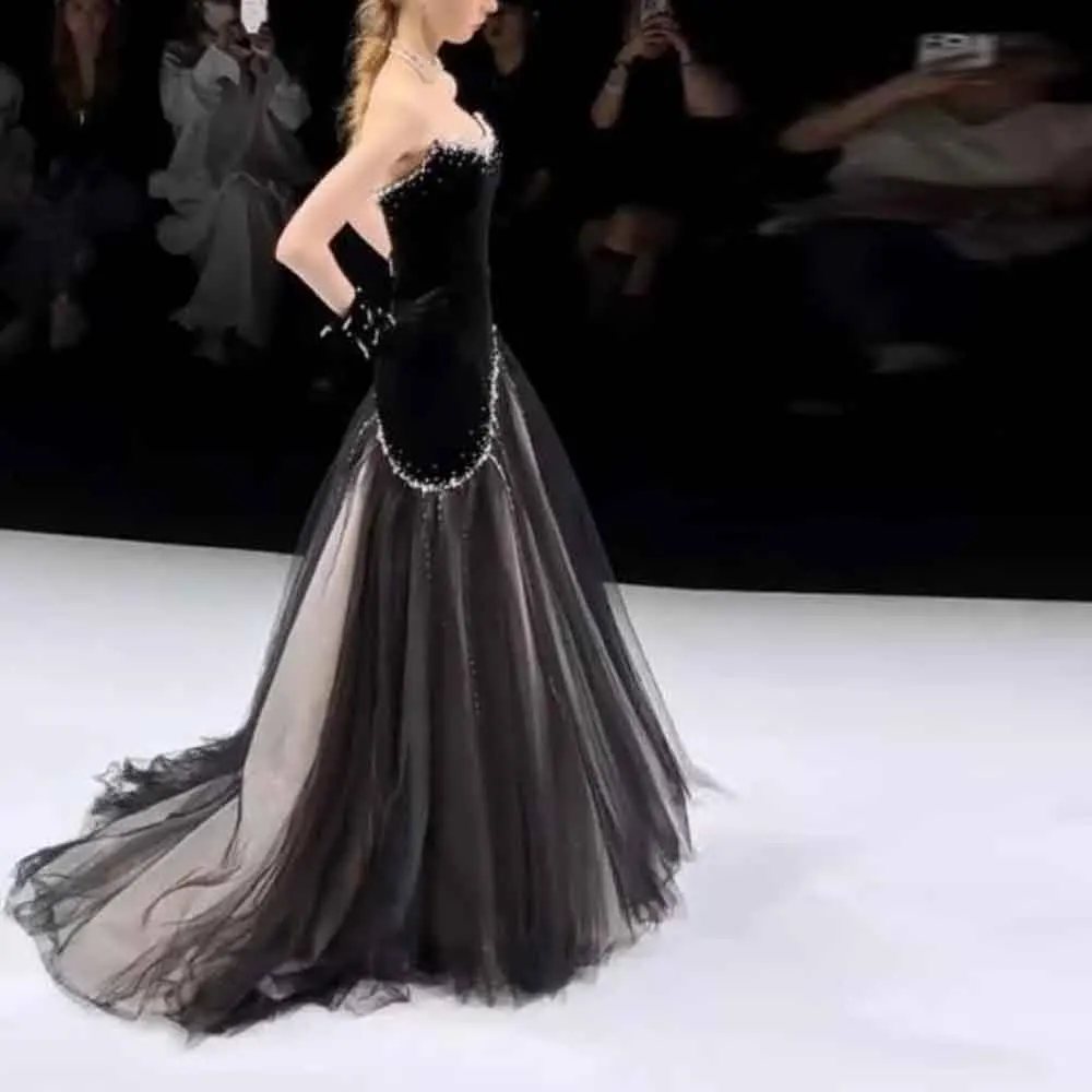 فستان سهرة بحورية البحر بدون حمالات مخصص بطيات لؤلؤية من التول بجزء سفلي سهرة رسمية مخملية plakleriеееееееее