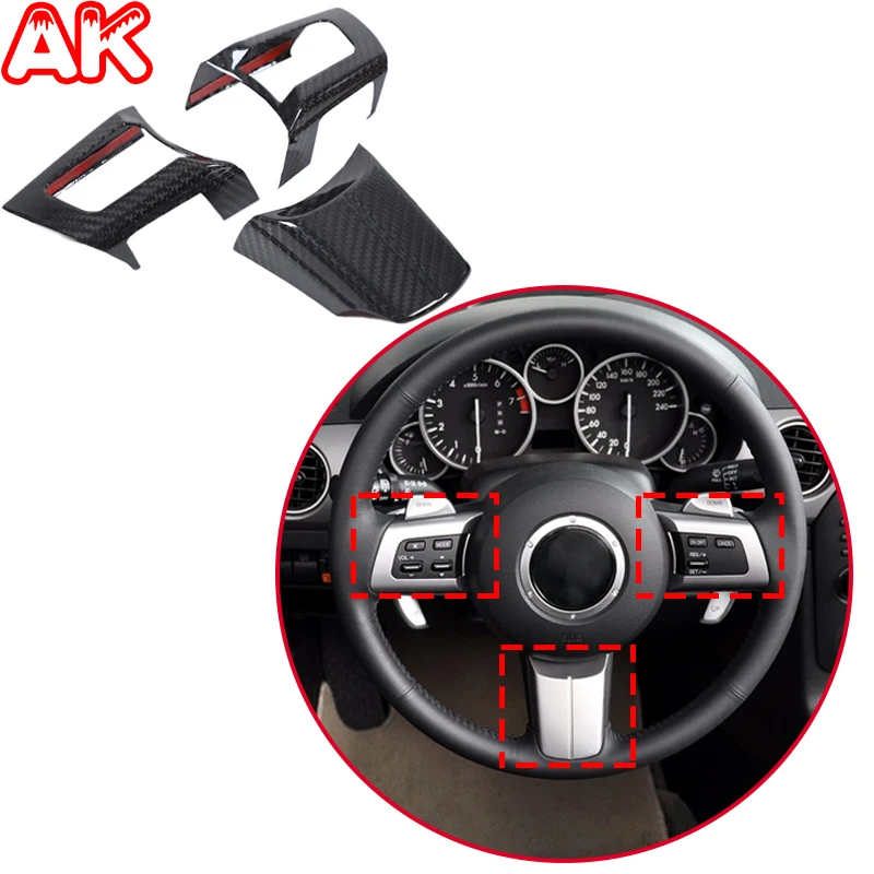 Real Carbon Fiber For Mazda MX-5 MX5 Miata 2009-2014 Car Steering Wheel Button Frame Cover Trim Interior Car Accessories 3PCS