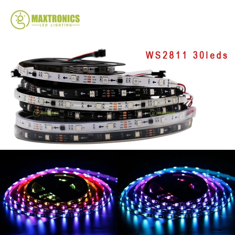 

5m/roll DC12V ws2811 2811 ic 5050 SMD rgb strip addressable 30/60leds/m IP30/IP65/IP67 led pixels strip external ic, 1 ic contro