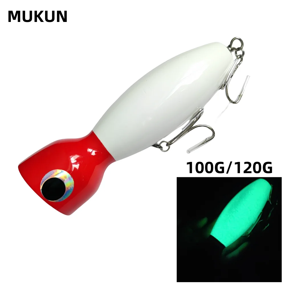 

Рыболовная приманка-поппер, 100 г/120 г, плавающая поверхностная приманка для верхней воды с тройными крючками, большой рот, жесткие приманки для морской воды, товары для рыбалки