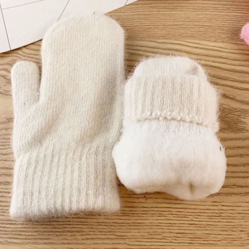 

Women Winter Thicken Warm Plush Velvet Gloves Imitation Rabbit Fur Elastic Knitted All Finger Mittens Outdoor Solid Color Gloves