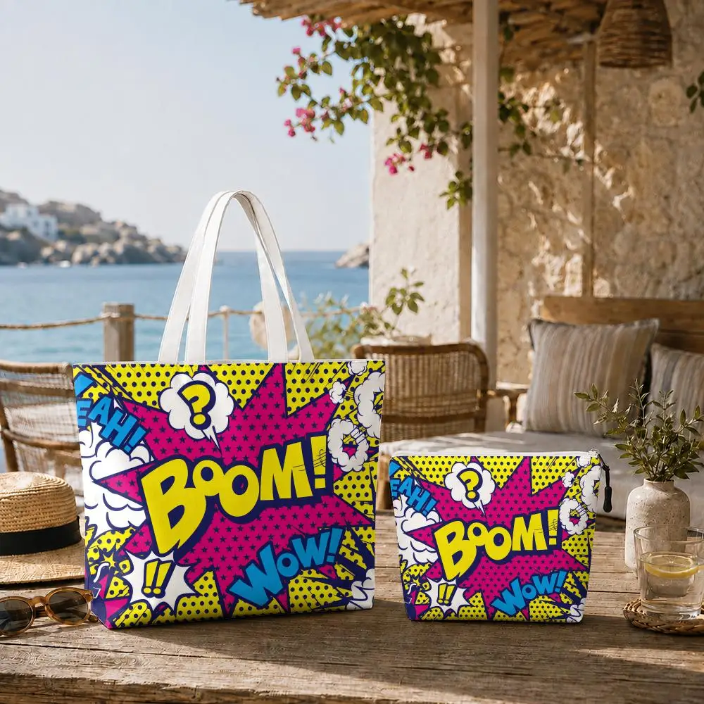 Popular No. 1 POP Storage Bags 2-Piece Double-Sided Printed Canvas Tote Bag Set with Zipper Shoulder Bags Handbags