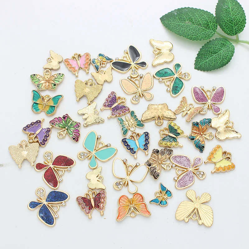 10PCS Alloy Metal Drop Oil Colorful Butterfly Charms Animal Pendant For DIY Bracelet Necklace Jewelry Making