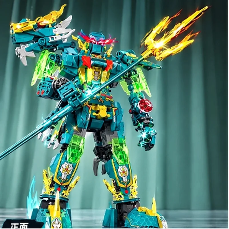 Blue Dragon Mecha Dual Form Building Blocks Set Movable Joints Model Puzzle Assembly Toy Desktop Decor Birthday Gift