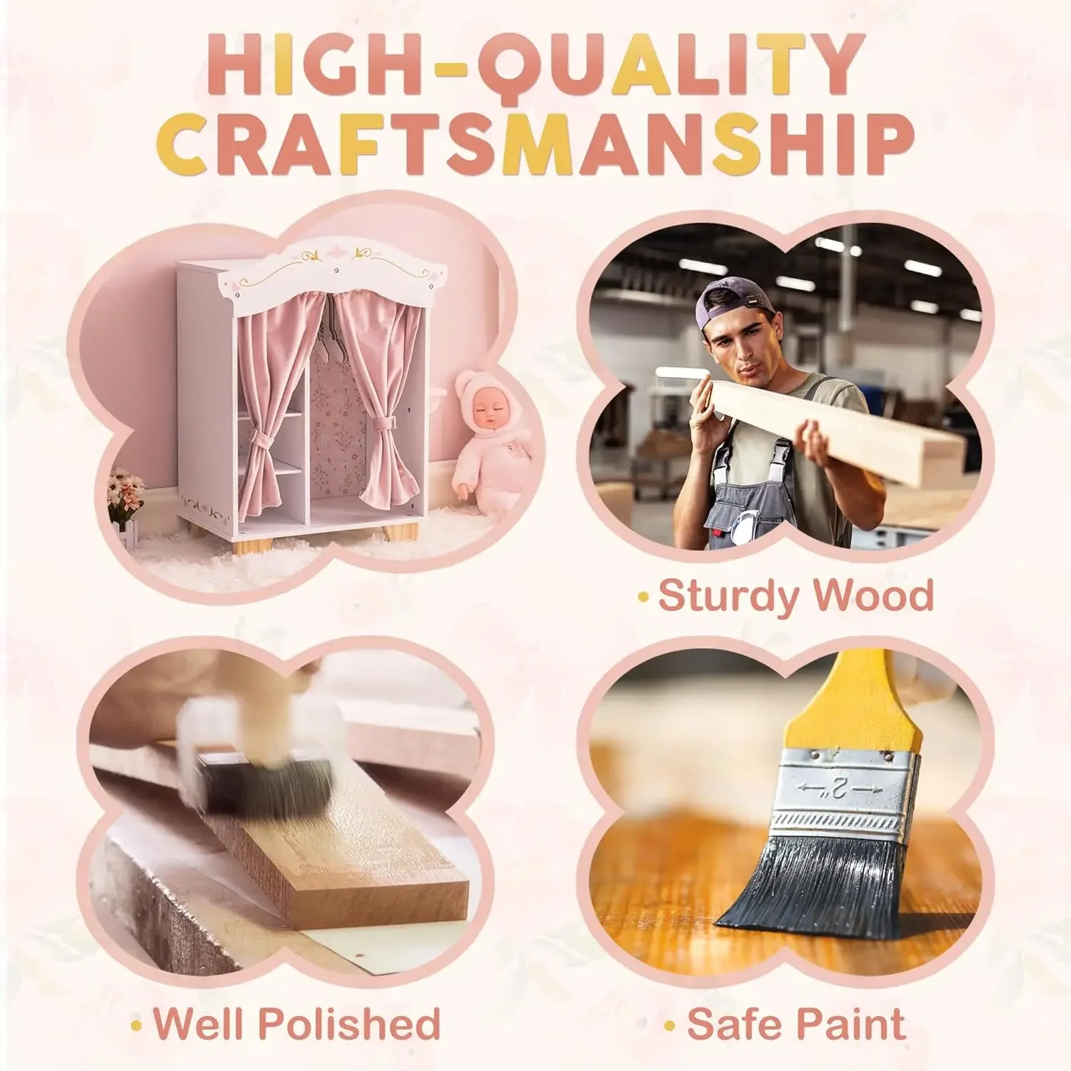 خزانة ملابس على شكل دمية خشبية وردية لفتاة أمريكية مقاس 16-18 بوصة، هدية للأطفال #3