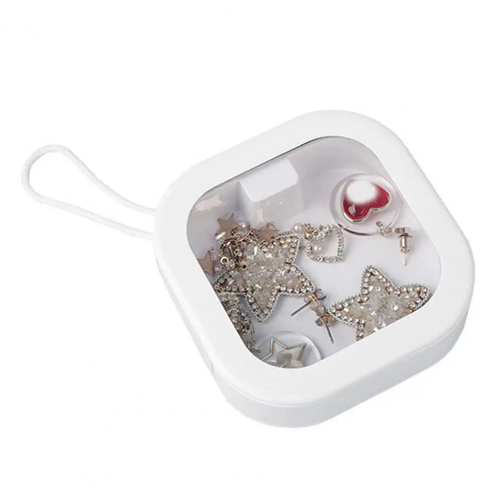 Push-button Switch Jewelry Organizer Portable Rotating Jewelry Box with Transparent Window Hanging Rope Hair Tie for Kids