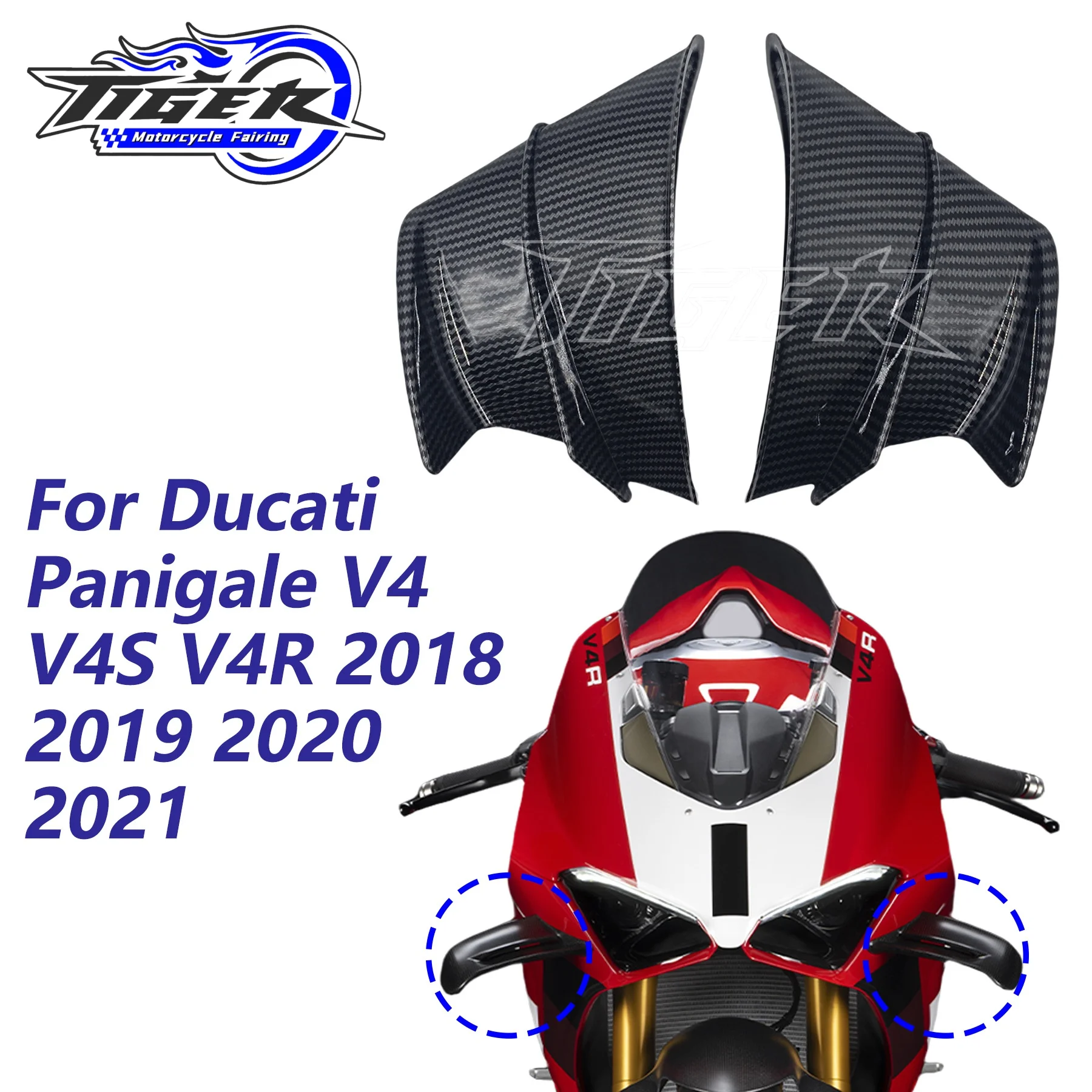

For Ducati Panigale V4 V4S V4R 2018-2021 Carbon Fiber Motorcycle Side Winglets Air Deflector Fairing Accessories