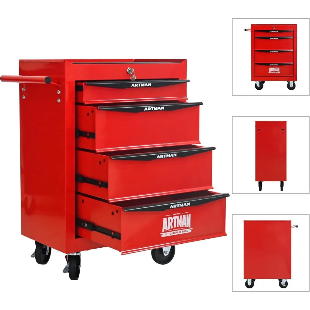 Cassettiera per attrezzi meccanica con 4 cassetti, 7 scatole portaoggetti, banco da lavoro con serratura e organizzato